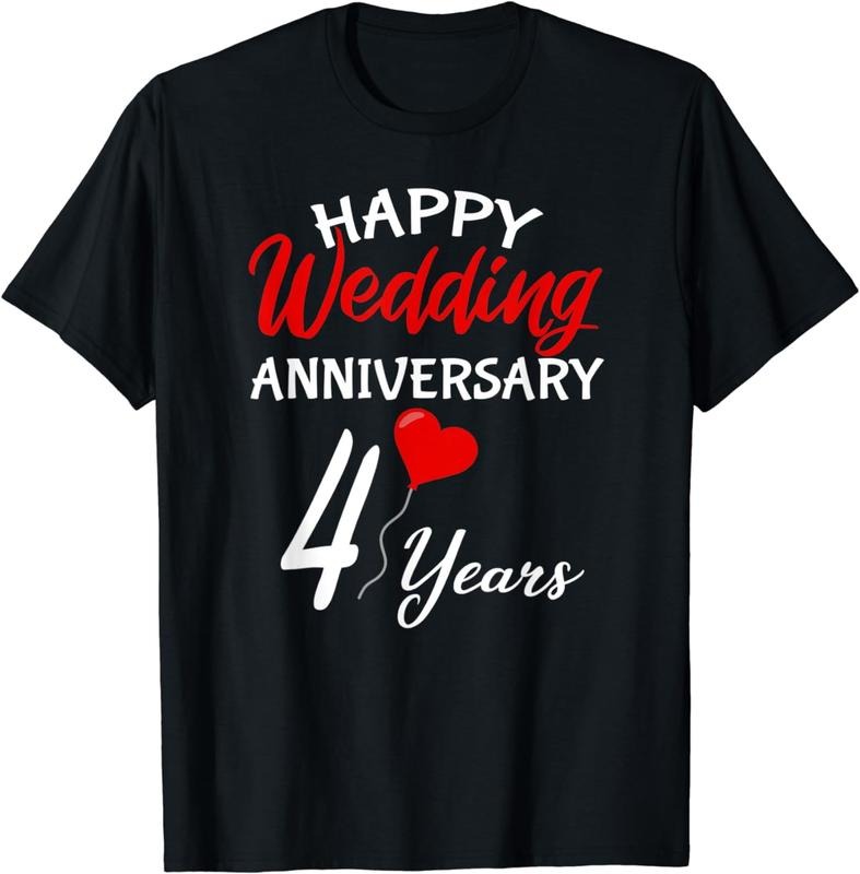 [100% Cotton] Happy 4th Wedding Anniversary Heart Love Him Her Couple T-Shirt