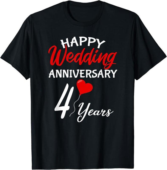 [100% Cotton] Happy 4th Wedding Anniversary Heart Love Him Her Couple T-Shirt