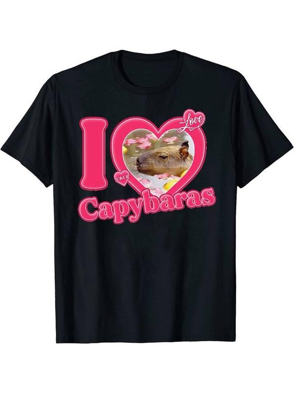 [100% Cotton] I Love Capybaras" Men's Casual Short Sleeve Crew Neck T-Shirt Men's Tee Outfits Summer Clothing