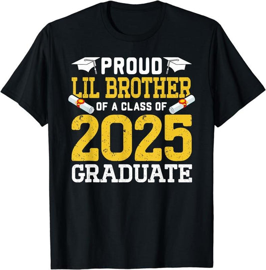 [100% Cotton] Proud Lil Brother Of A 2025 Graduate Family Graduation T-Shirt