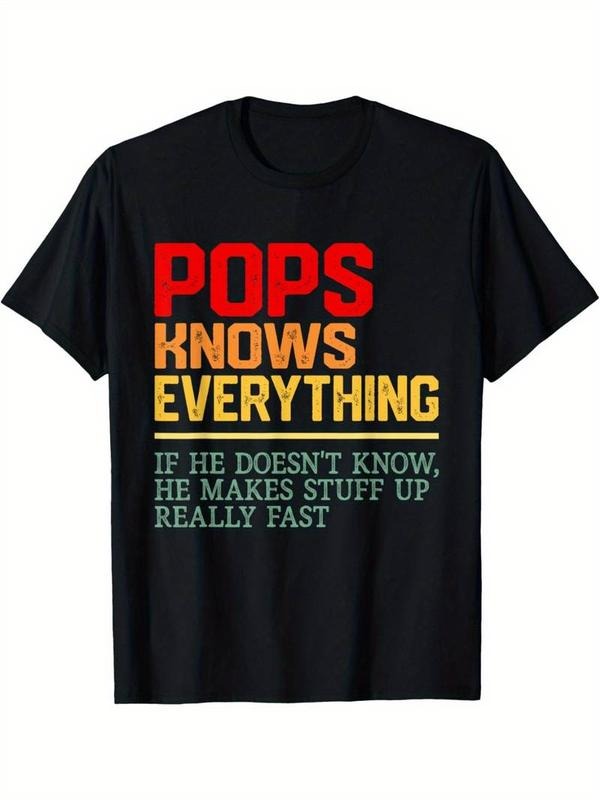 [100% Cotton] Vintage Pops Knows Everything T-Shirt - Humorous Graphic Tee with Funny Father's Day Quote