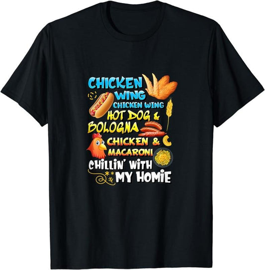 [100% Cotton]Cooked Chicken Wing Chicken Wing Hot Dog Bologna Macaroni Plus-size breathable T-Shirt