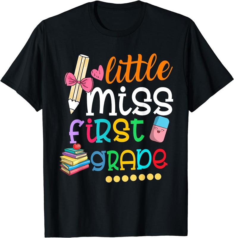 [100% Cotton]Kids Little Miss First Grade Shirt Back To School 1st Grader T-Shirt