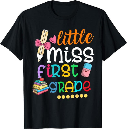 [100% Cotton]Kids Little Miss First Grade Shirt Back To School 1st Grader T-Shirt