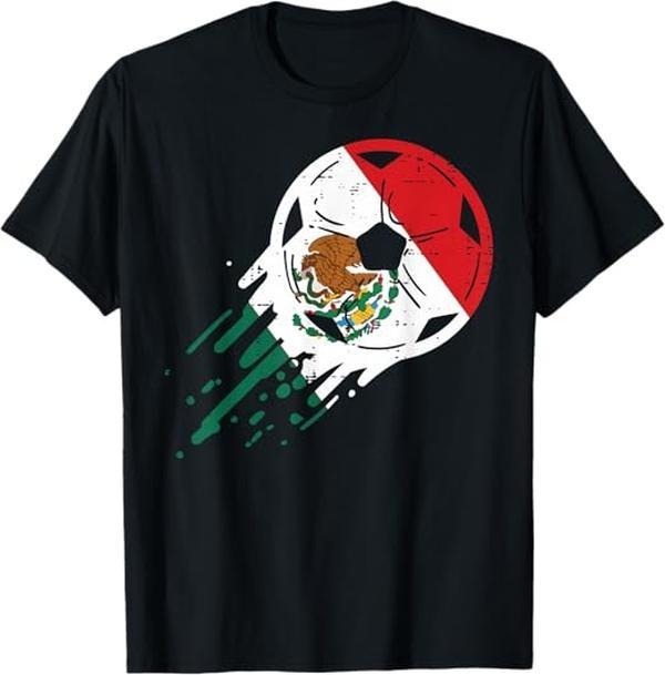 [100% Cotton]Mexico Flag Soccer Ball Mexican Football Fan Men Women Kids T-Shirt