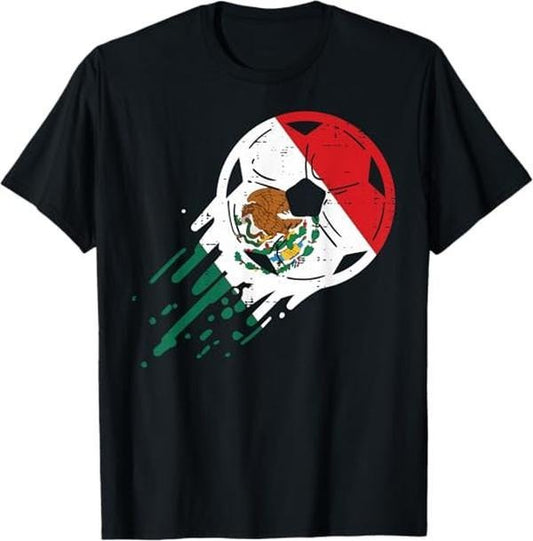 [100% Cotton]Mexico Flag Soccer Ball Mexican Football Fan Men Women Kids T-Shirt