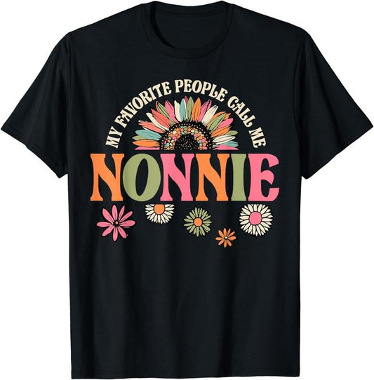 [100% Cotton]My Favorite People Call Me Nonnie Funny Retro Floral T-Shirt