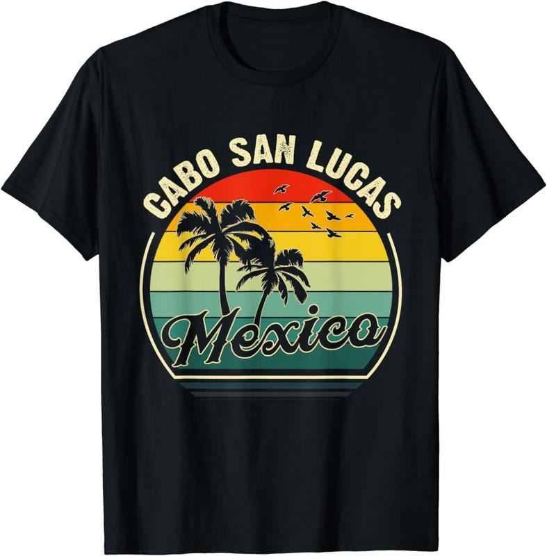 [100% Cotton]Vintage Cabo San Lucas Meico Summer Vacation Sunset Palm T-Shirt