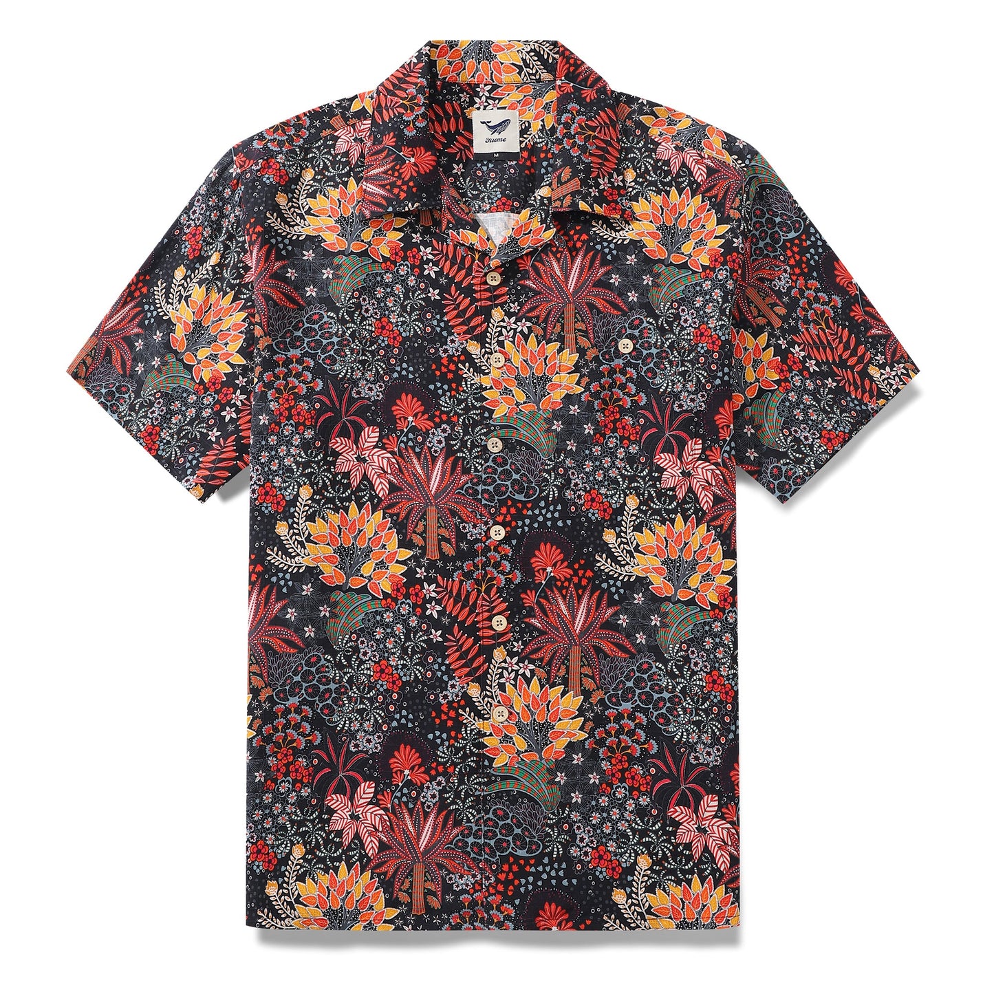 100% Silk Men's Hawaiian Shirt Quirky Plants Print Camp collar Short Sleeve Aloha Shirt - Silk Quirky Plants (silk)
