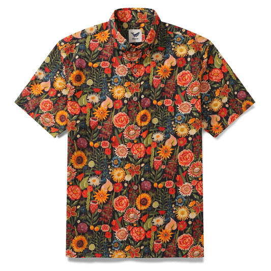 1930s Vintage Hawaiian Shirt For Men Flowers Shirt Button-down Short Sleeve 100% Cotton Shirt A Dance Of Colors