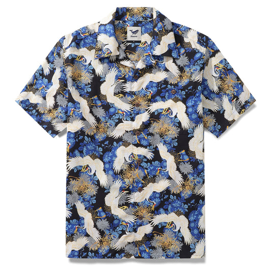100% Cotton Hawaiian Shirt For Men Crane Camp Collar Shirt Celestial Harmony