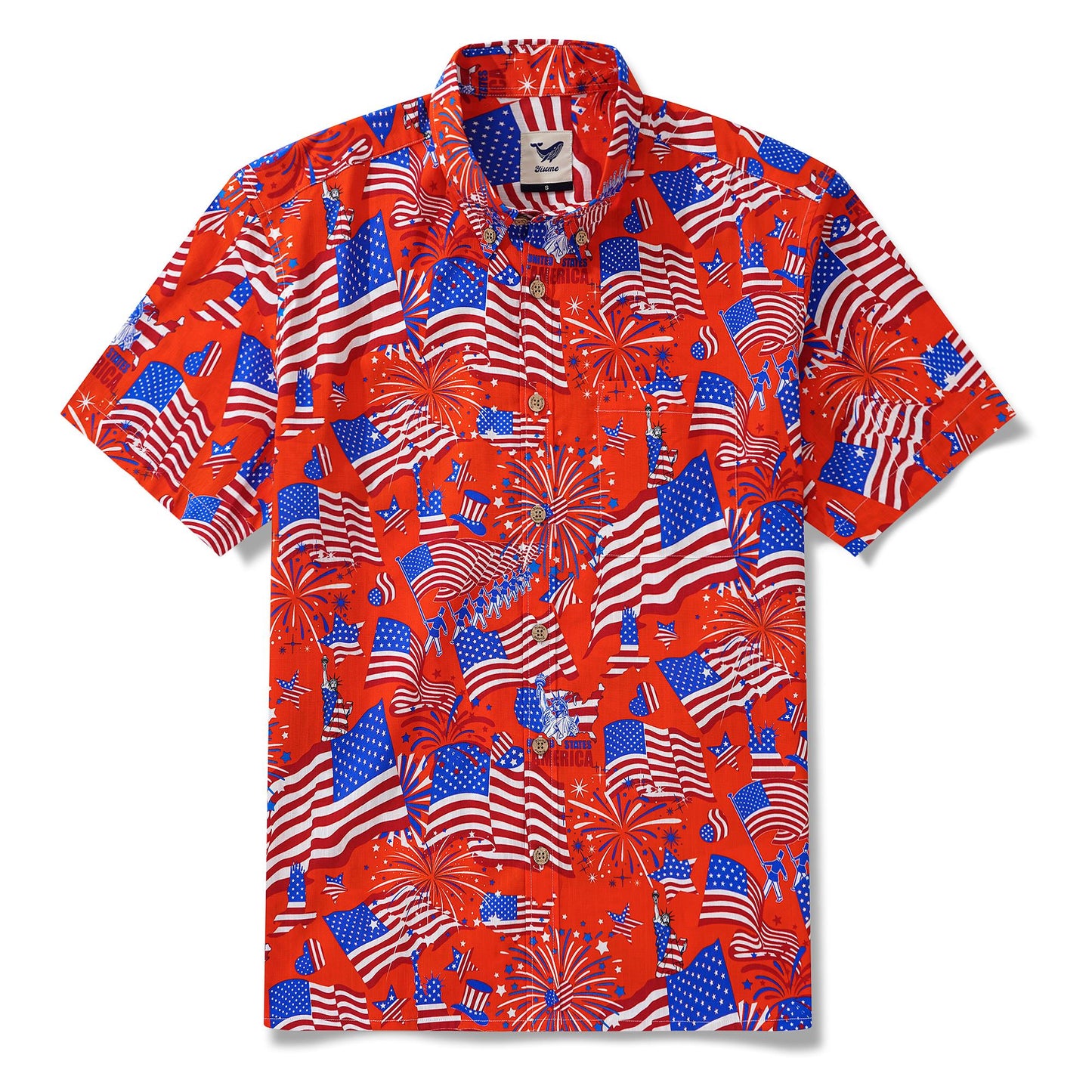 Men's Hawaiian Shirt Short Sleeve Button-down 100% Cotton White Aloha American Celebration