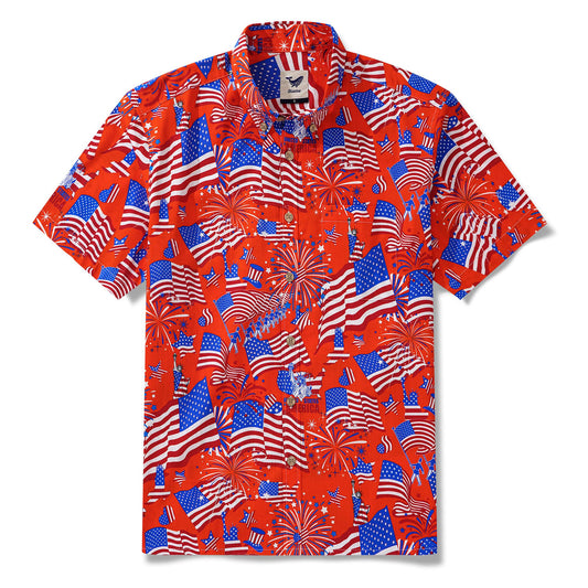 Men's Hawaiian Shirt Short Sleeve Button-down 100% Cotton White Aloha American Celebration