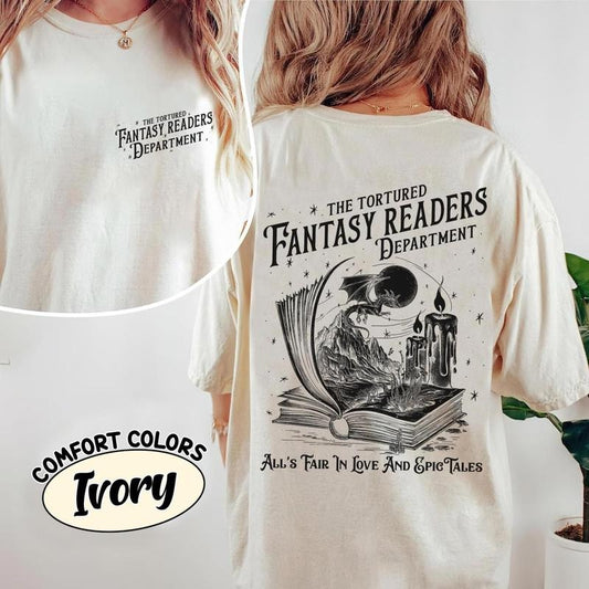 2 Sided, Fantasy Reader Society Shirt, Fantasy Book Lovers Gift For Romance Readers Vintage Girlie Bookish Shirt for Women