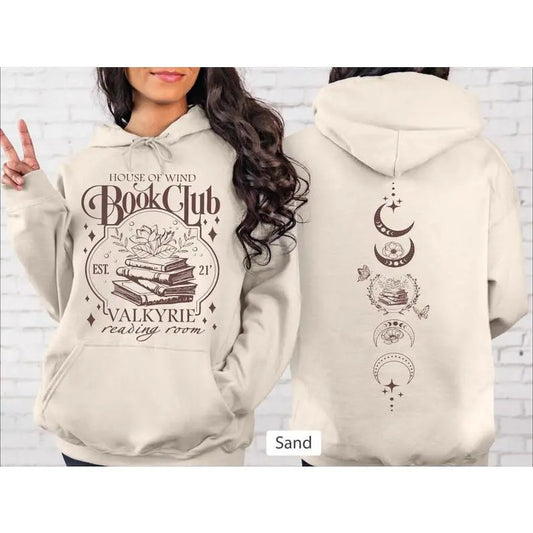 2 Slide Design, House of Wind Book Club Sweatshirt, Valkyrie Reading Room Hoodie, Fantasy Book Lover Graphic Sweater, Book Lovers Sweatshirt