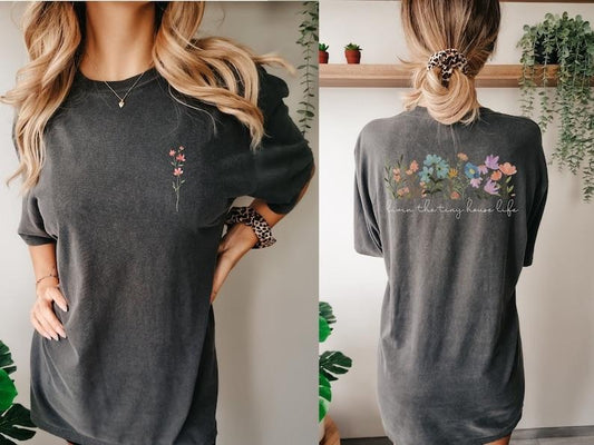 2 Slide Design, Livin the Tiny House Life, Tiny House Cute T-Shirt, Little House Wildflower shirt, Tiny House Flower Shirt, Modern Tiny House