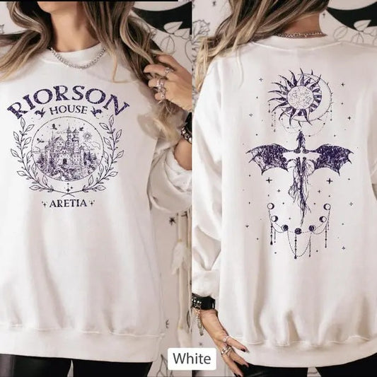 2 Slide Design, Riorson House 2-Sided Sweatshirt, Fourth Wing Sweatshirt, Dragon Rider Bookish Hoodie, Iron Flame Sweater, Bookish Lover Sweaters