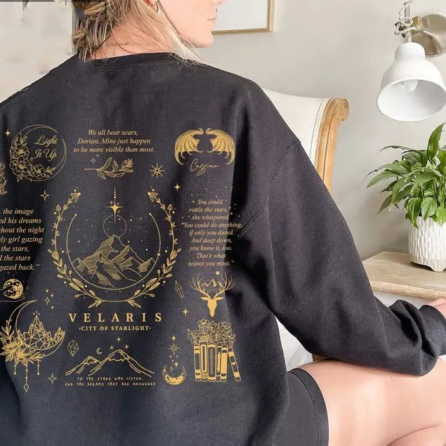 2 Slide Design, SJM - SJM graphics Sweatshirt, Velaris Sweatshirt, SJM Sweatshirt, A Court of Thorns and Roses Court,  Sjm fan Sweatshirt Cotton