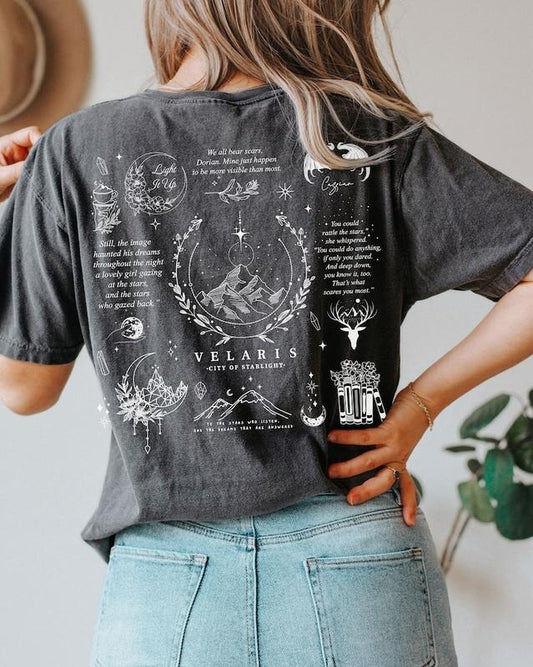 2 Slide Design, SJM graphics t-shirt, Velaris shirt, SJM shirt, A Court of Thorns and Roses Court,  SJM fan shirt, Sjm merch