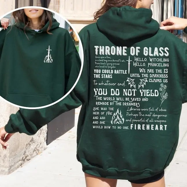 2 Slide Design, Throne of Glass Sweatshirt, OFFICIALLY LICENSED Sarah J Maas Merch TOG Hoodie Fireheart gift To Whatever End T-shirt The thirteen shirt