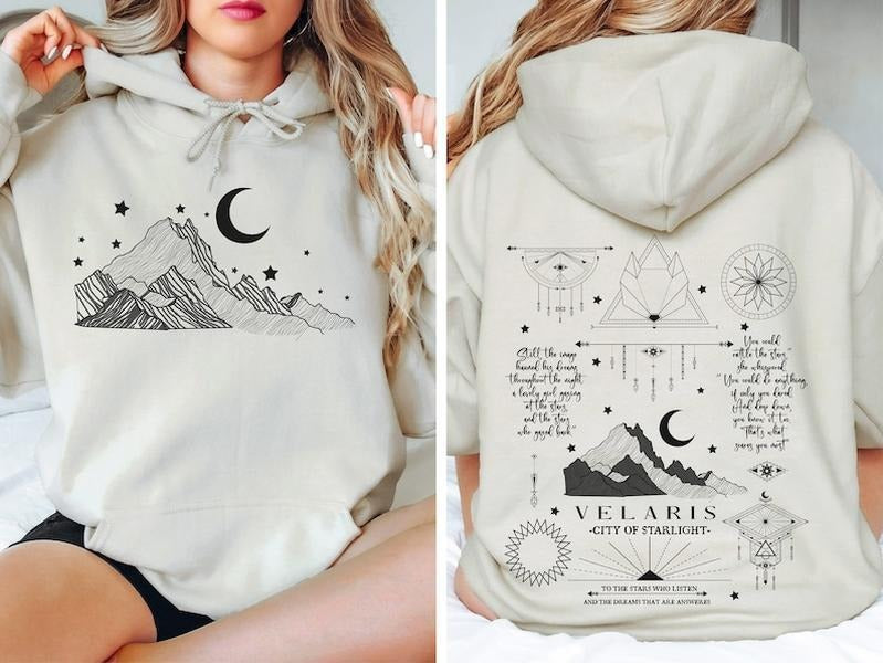 2 Slide Design, Velaris City of Starlight Sweatshirt, Moon and Stars Hoodie, The Night Court, SJM Merch Sweatshirt, Acotar Sweatshirt, Velaris Sweatshirt