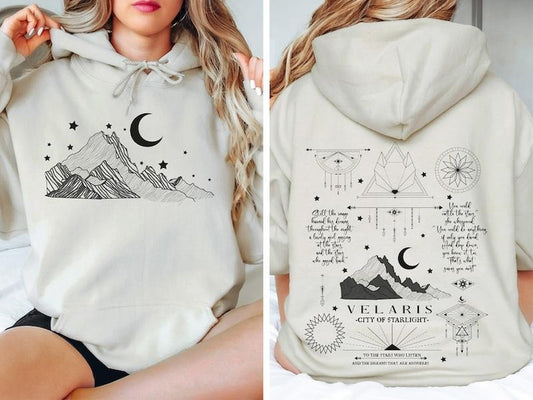 2 Slide Design, Velaris City of Starlight Sweatshirt, Moon and Stars Hoodie, The Night Court, SJM Merch Sweatshirt, Acotar Sweatshirt, Velaris Sweatshirt