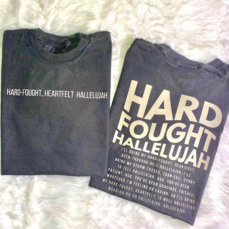 2 Slide, Hard fought Hallelujah T-shirt | Brandon lake | Christian tee, Bookish Clothing, Brandon Lake song, Christian music tee, Hard fought Jesus