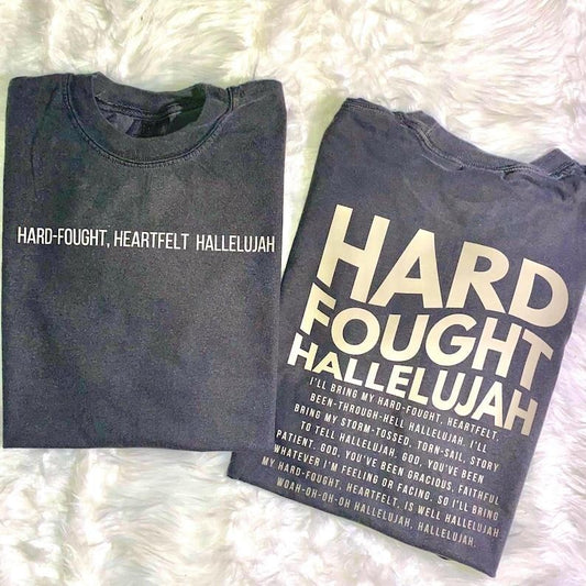 2 Slide, Hard fought Hallelujah T-shirt | Brandon lake | Christian tee, Bookish Clothing, Brandon Lake song, Christian music tee, Hard fought Jesus