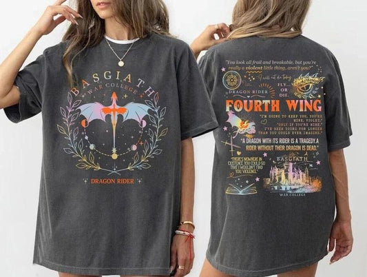 2 Slides, Basgiath War College  Shirt, Fourth Wing Sweatshirt, Hoodie, Dragon Rider Shirt, Rebecca Yoros, Fourth Wing, Violet Sorrengail Casual Cotton Crewneck