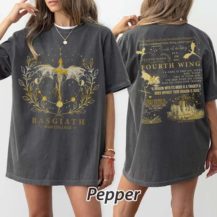 2 Slides, Basgiath War College tshirt, Fourth Wing Shirt, Dragon Rider Shirt, Fourth Wing Tee, Violet, Bookish Shirt, Womenswear Crewneck Cotton, Gift For Reader, Gift For Book Lover