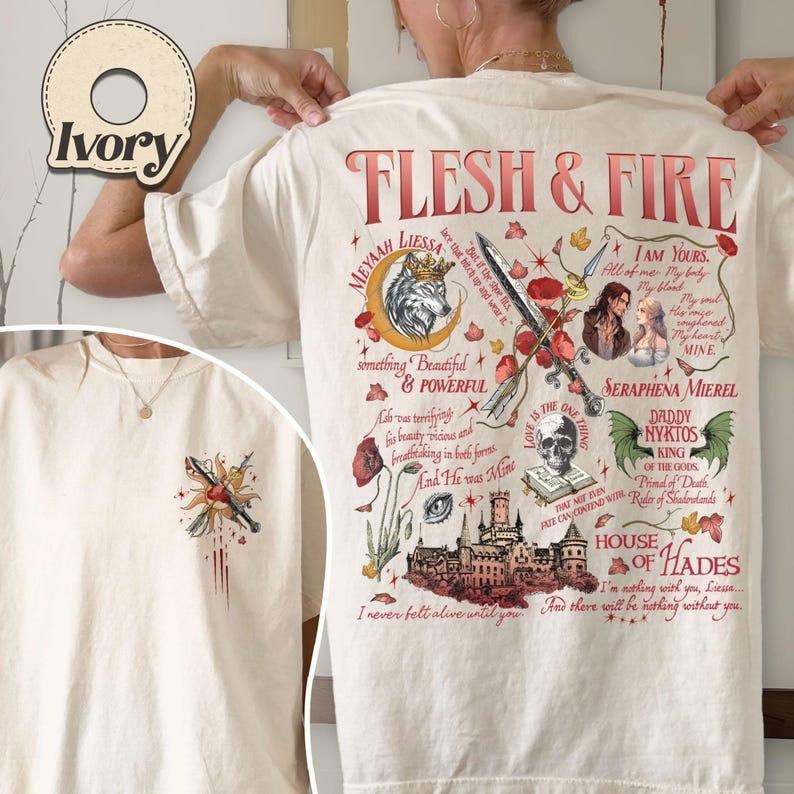 2 Slides, Flesh and Fire  Shirt, We Will Rise , Bookish Shirt, From Blood and Ash Merch, Gift for Readers, Poppy and Casteel Casual Shortsleeve