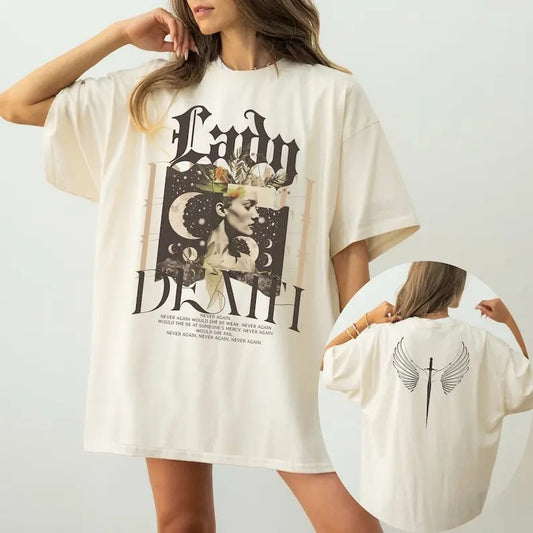 2 slides,  Nesta Shirt, ACOTAR T-Shirt, Nesta Archeron, Velaris Shirt, Sarah J Maas Merch, Valkyrie Shirt, Lady Death, Nessian Apparel Casual Cotton Crewneck Casual Cotton Crewneck