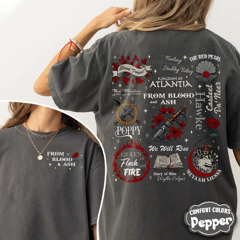 2 slides, Blood and Ash Fan TShirt, Poppy Queen of Atlantia Shirts, We Will Rise Shirt, Jla Inspired Merch, Gift for Book Lover