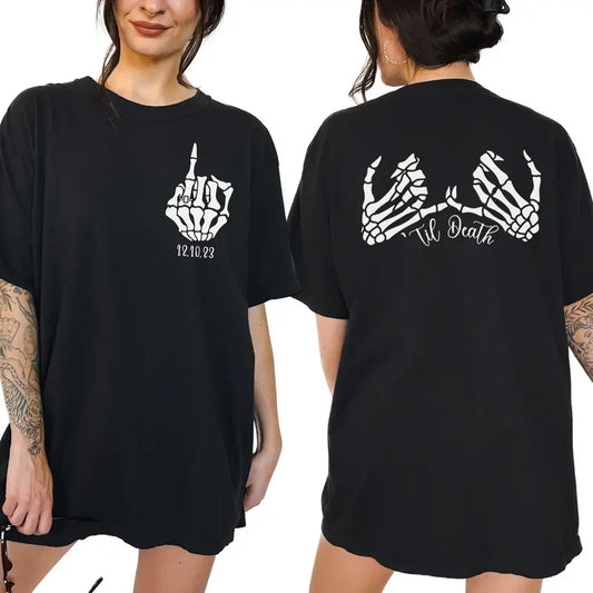 2 slides, Til' Death Bride TShirt, Engaged Gothic Shirt, Engagement Gift, Halloween Wedding, Bridal Party Gifts, Bachelorette Party Shirt, Bride Gift