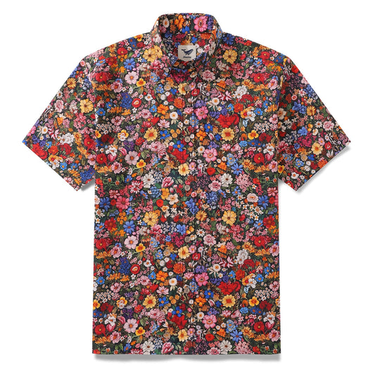 1960s Vintage Hawaiian Shirt For Men Flower Print Shirt Cotton Button-down Short Sleeve Floral Aloha Shirt