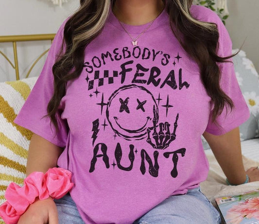 # 323 -Somebody's Feral Aunt - Print Unisex Crew neck Tee T-shirt Comfort Fabric