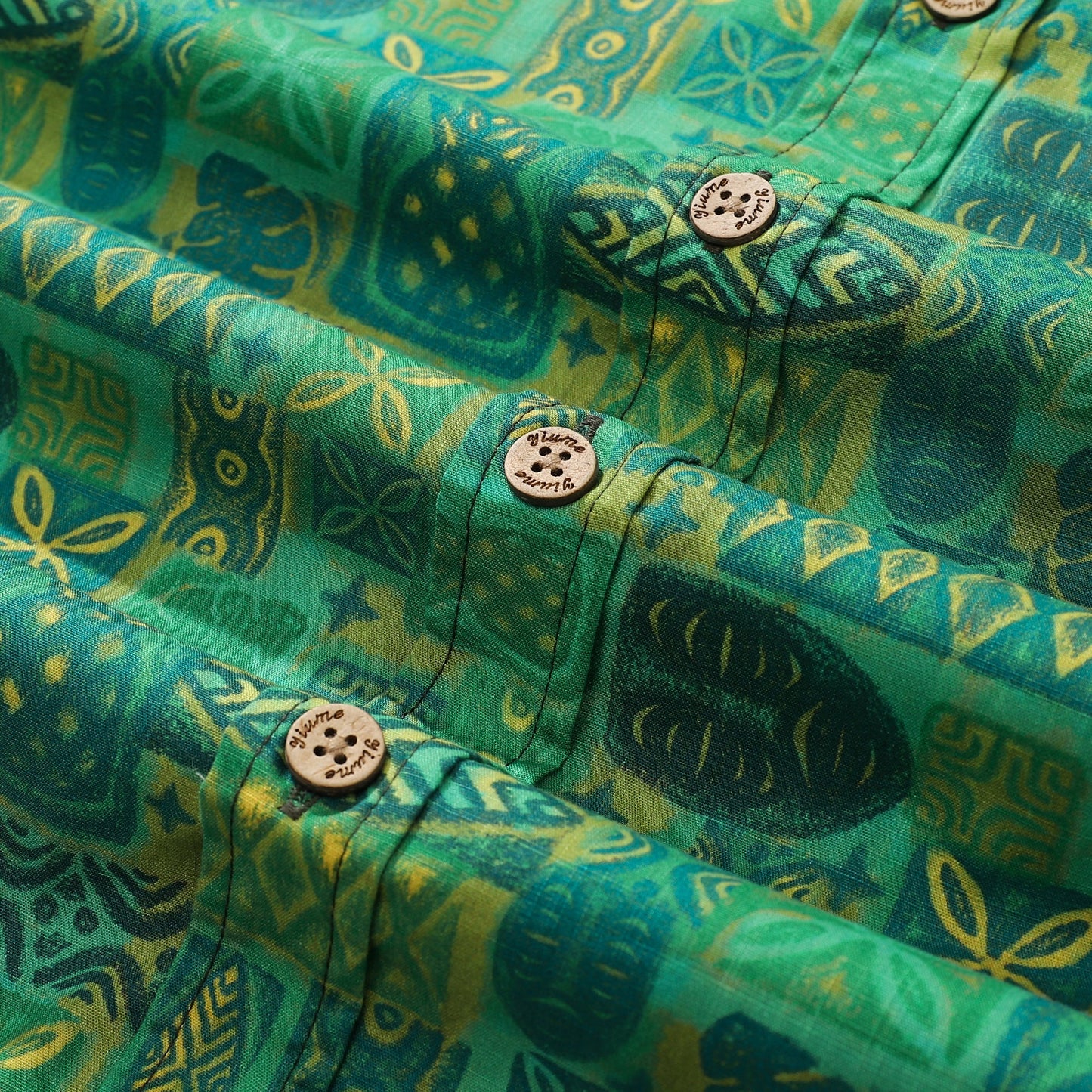 Hawaiian Shirts For Men Tiki Vintage Shirt Green Totem 100% Cotton Tiki Woody Miller