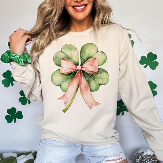 4 Leaf Clover With Pink Bow Coquette Shamrock Art St Patricks Day Clipart For Crafts Stpattys Day