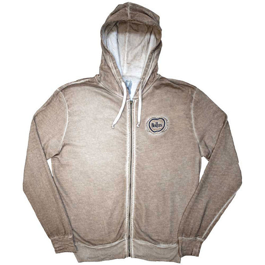 Apple Logo Stone Wash Zippered Hooded Sweatshirt