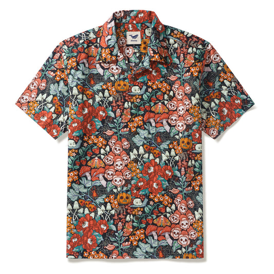 100% Cotton Hawaiian Shirt For Men Halloween Cottage Garden By Bienvenido Colorido Camp Collar Aloha Shirt