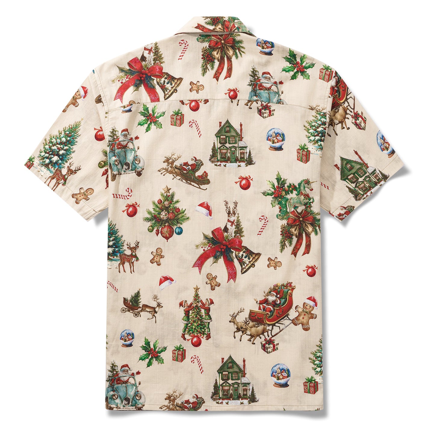 Vintage Christmas 100% Cotton Men's Aloha Hawaiian Short Sleeve Camp Collar Shirt