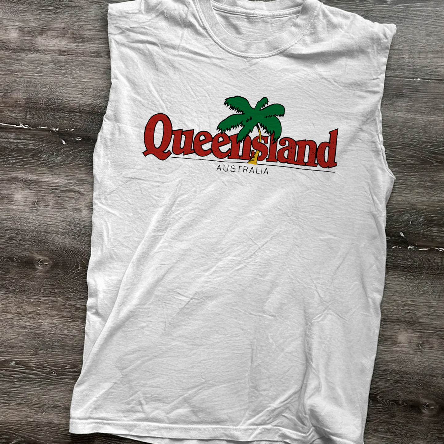 'QUEENSLAND' AUSTRALIA WHITE CUT-OFF TEE
