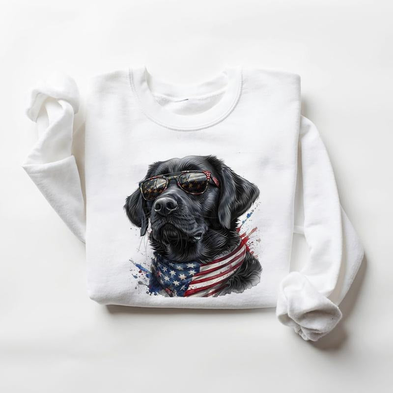 4th of July shirt Black Labradors and USA Flag Unisex Hoodie Sweatshirts Independence Day Retro and National Hunting Day 1 Cotton Menswear
