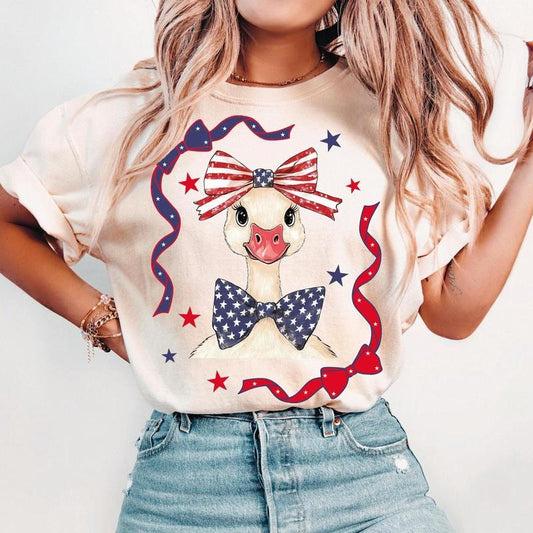 4th of Jylu Goose Shirt, America Coquette Shirt, Fourth of July Bows Shirt, Patriotic Bows Tee, FOJ Bows, Coquette 4th of July