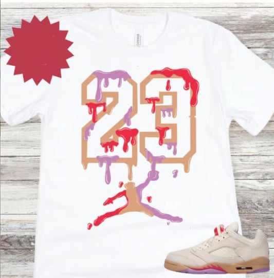 5 Low Peanut Butter and Jelly Sneaker Match Shirt, Pale Ivory Fusion Red Desert Rush Fuchsia, 23 number