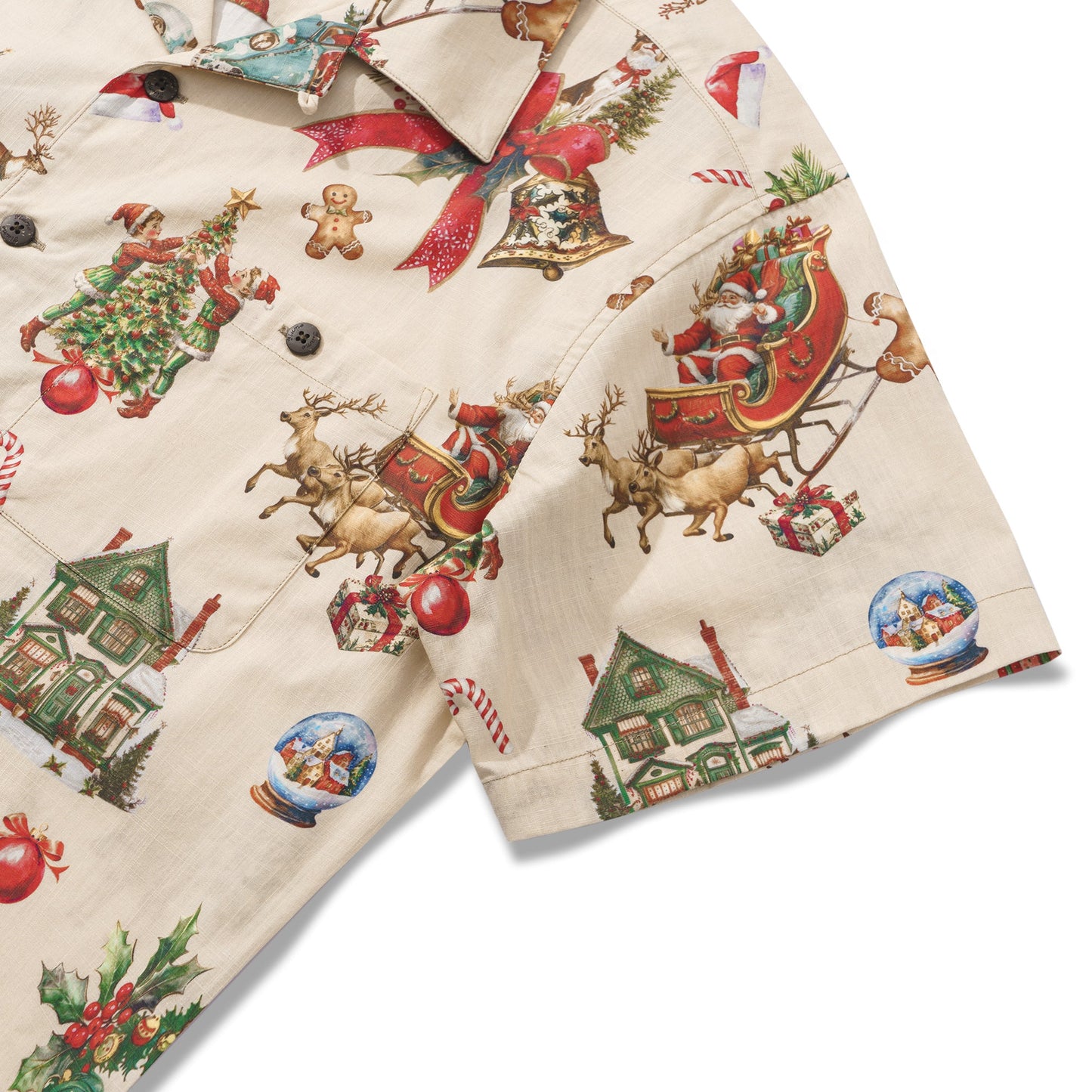 Vintage Christmas 100% Cotton Men's Aloha Hawaiian Short Sleeve Camp Collar Shirt
