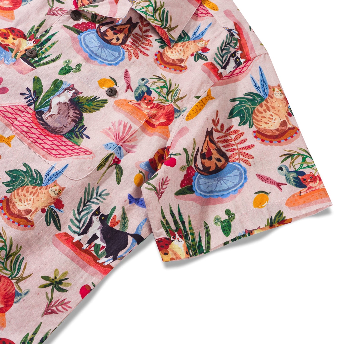 Colorful Hawaiian Shirt For Men Short Sleeve Camp Collar Shirt 100% Cotton Cats on Mats Aloha Shirt Cats On Mats By Sumit Gill