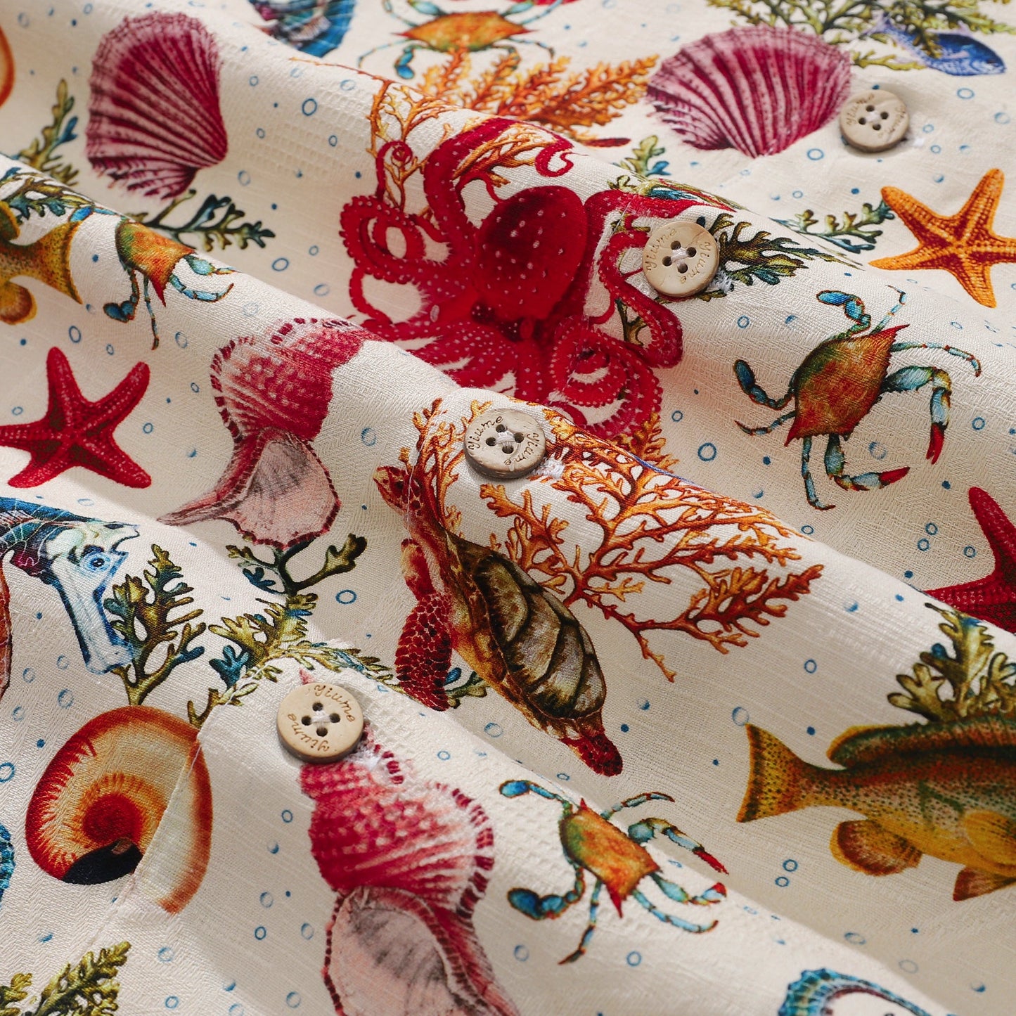 100% Silk Men's Hawaiian Shirt Marine Life Seahorse Octopus Print Camp collar Short Sleeve Aloha Shirt - Silk Marine Life - Silk
