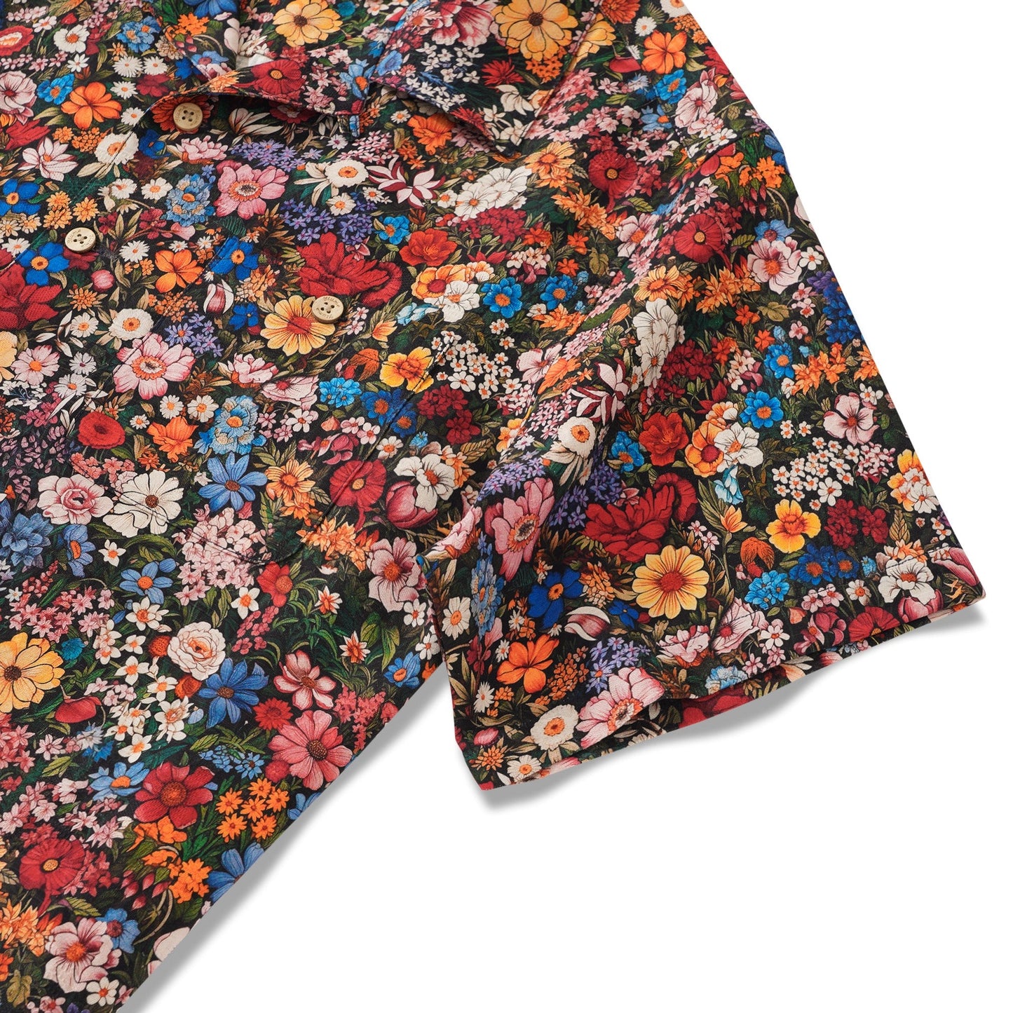 100% Silk Men's Hawaiian Shirt Short Sleeve Camp Collar 100% Silk Blue Aloha Among The Flowers