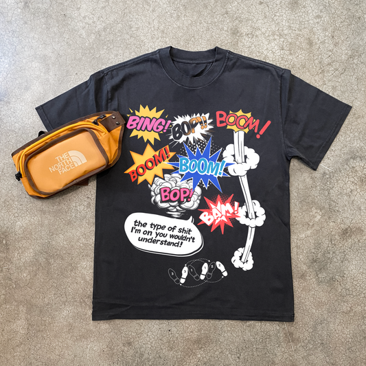 'BING, BOP, BOOM, BAM' PEEK-A-BOO HEAVYWEIGHT BLACK T-SHIRT